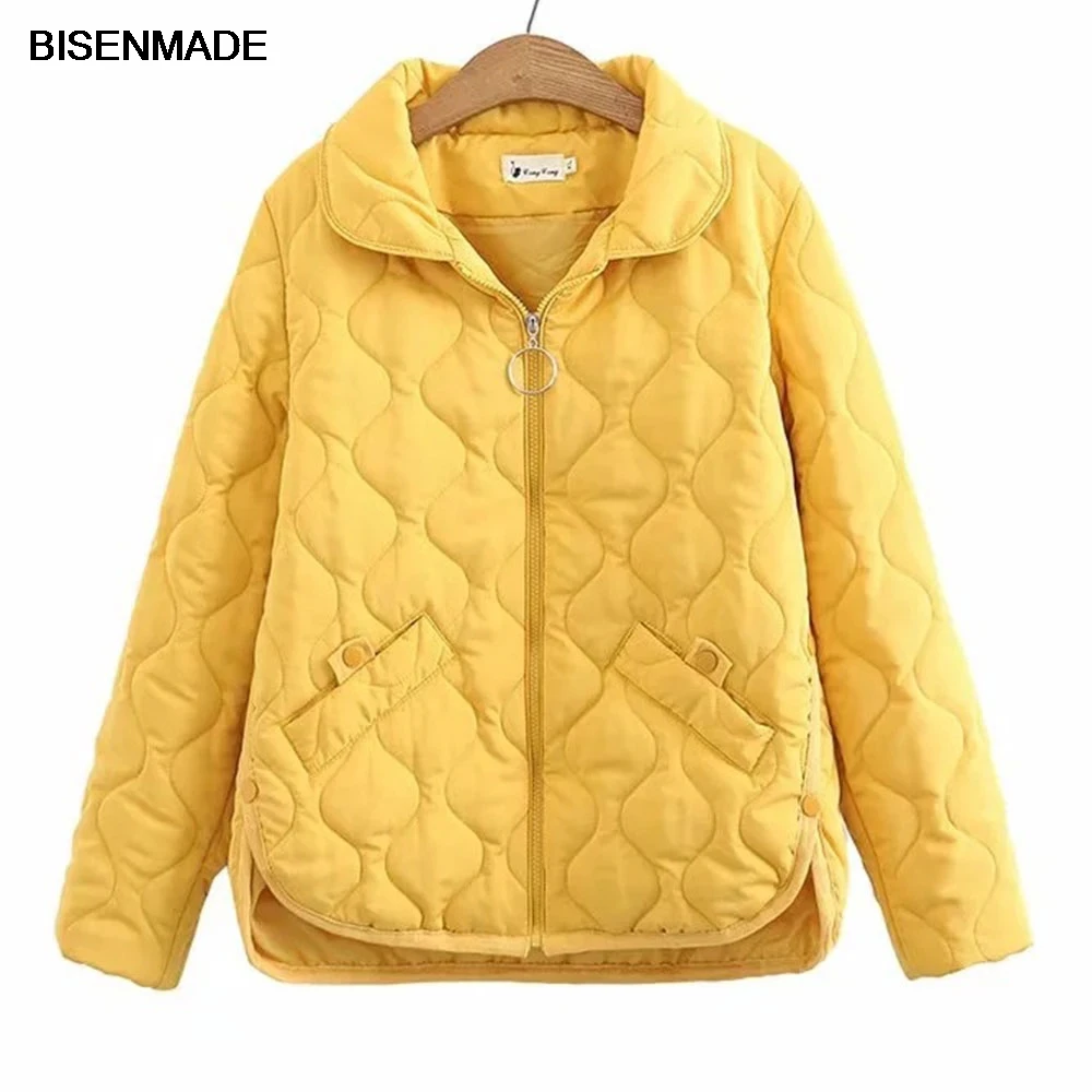 Plus Size Parkas Women Clothing Autumn Winter Lapel Padded Jacket Simple Loose Buttons Split On Both Sides Warm Quilted Coat