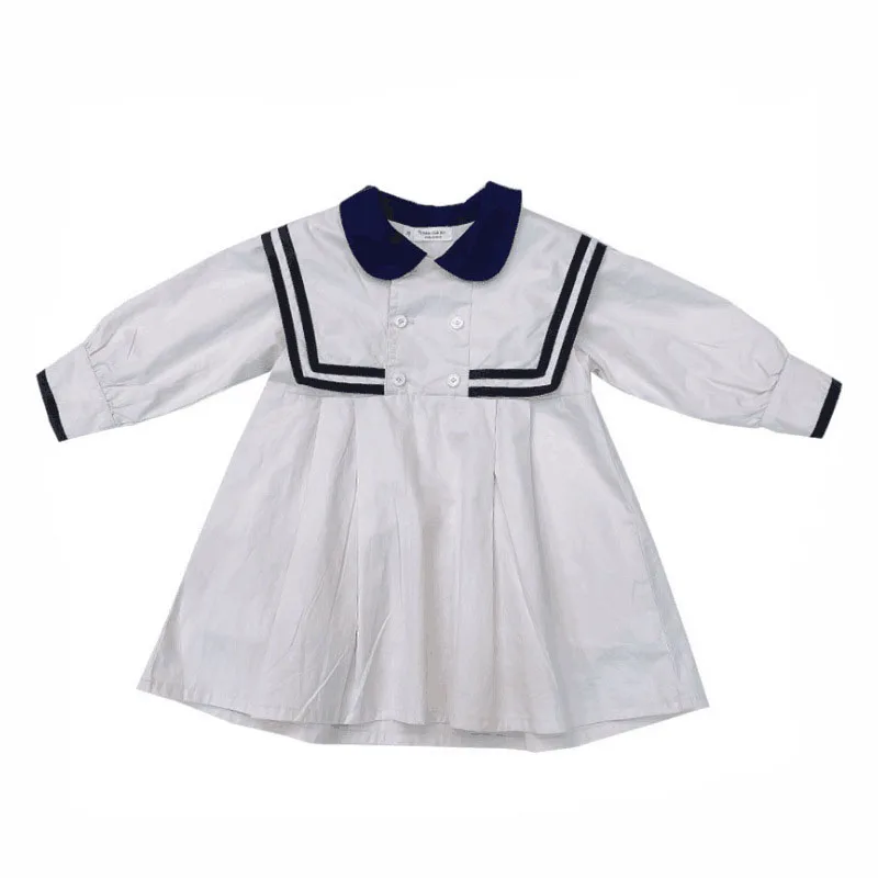 Abito da ragazza primavera estate colletto blu scuro stile britannico abito da scuola per studenti a maniche lunghe carino abbigliamento per bambini