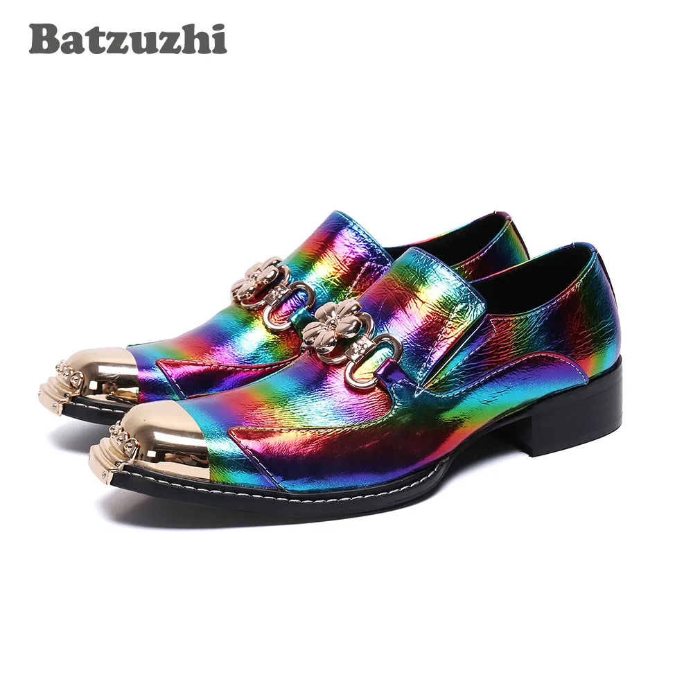 

Batzuzhi Handmade Men Shoes Pointed Metal Tip Color Party and Wedding Dress Shoes Men Handsome Zapatos Hombre , Big sIZE us6-12