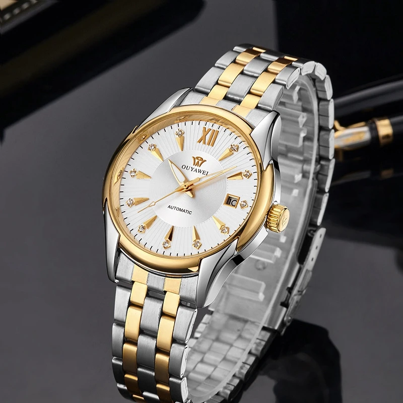 Classic Mechanical Men Watches Montre Homme Luxury Gold Calendar Waterproof Business Man Wristh Watch Automatic Self Wind Clocks