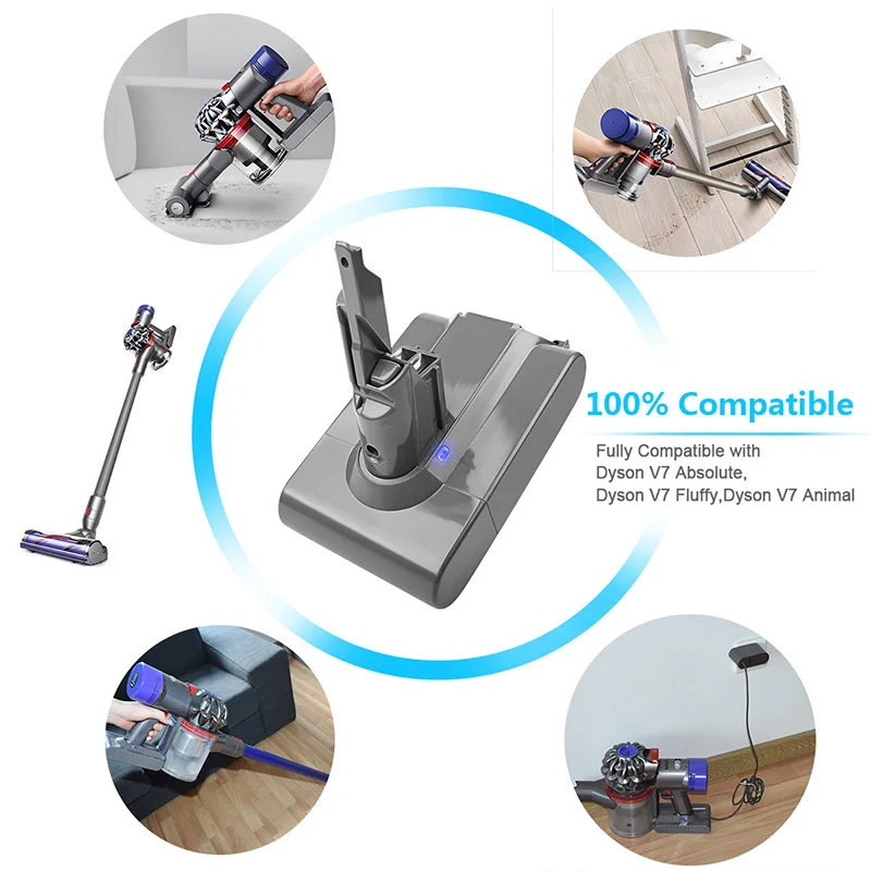 Powtree 21.6V 6000MAh สำหรับ Dyson V7แบตเตอรี่ V7 FLUFFY V7 Extra V7 Motorhead สัตว์ Trigger เครื่องดูดฝุ่นเปลี่ยนแบตเตอรี่