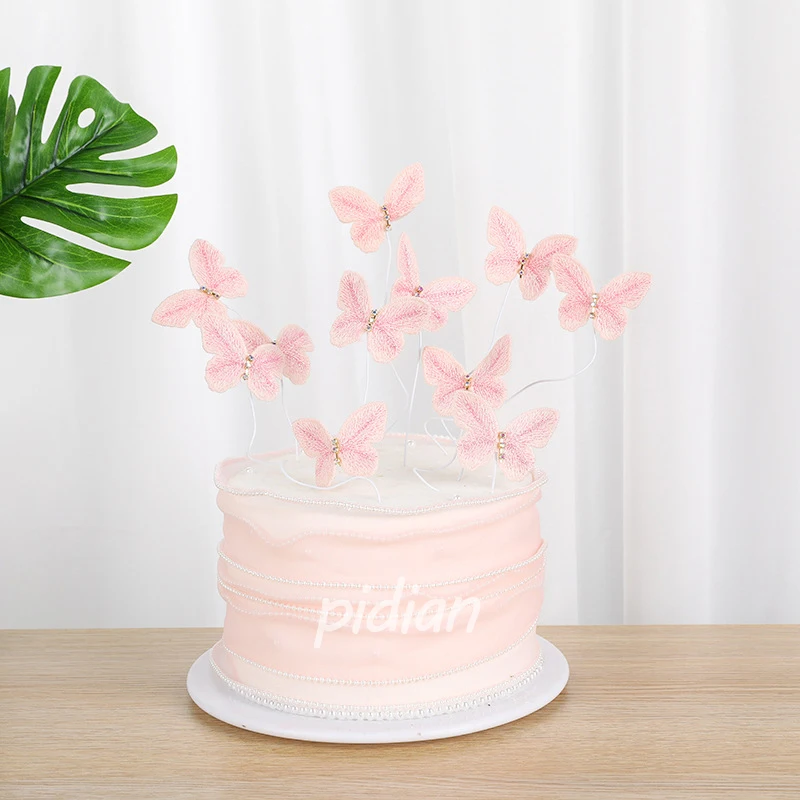 

5pcs Cloth Butterfly Creative Birthday Cake Decoration Dessert Table Decor Plug-In Scene Layout DIY Baking Accessories Supplies