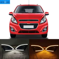 12V LED DRL Daytime Running Light For Chevrolet Spark 2013 2014 2015 Yellow Turnning Signal Headlight Bumper lamps Daylights