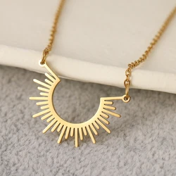 Stainless Steel Jewelry Geometric Pendant Necklace For Women Half Circle Spiked Femme Collar Choker Chain Necklaces Gifts