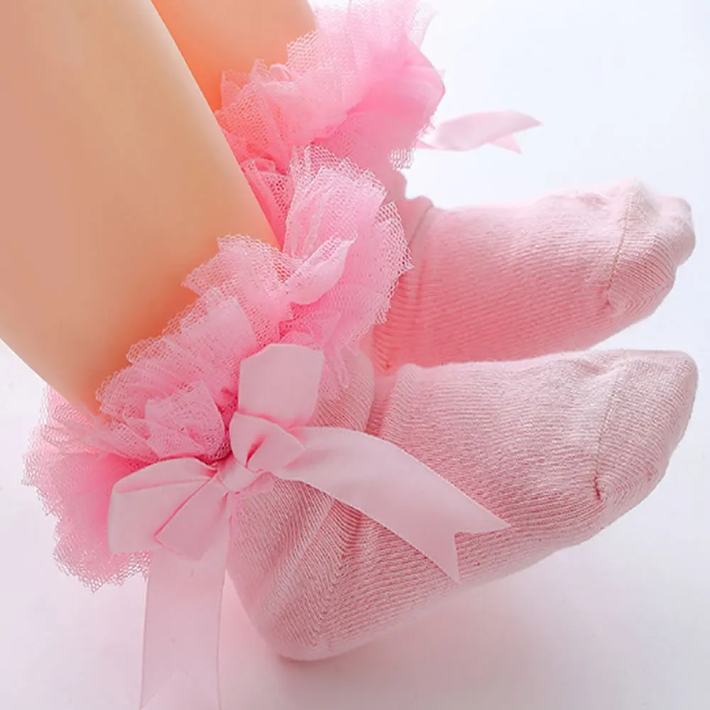 

Baby Girls Sock Bowknet spring and autumn children's short socks cotton baby knee high princess lace socks accesoire bebe