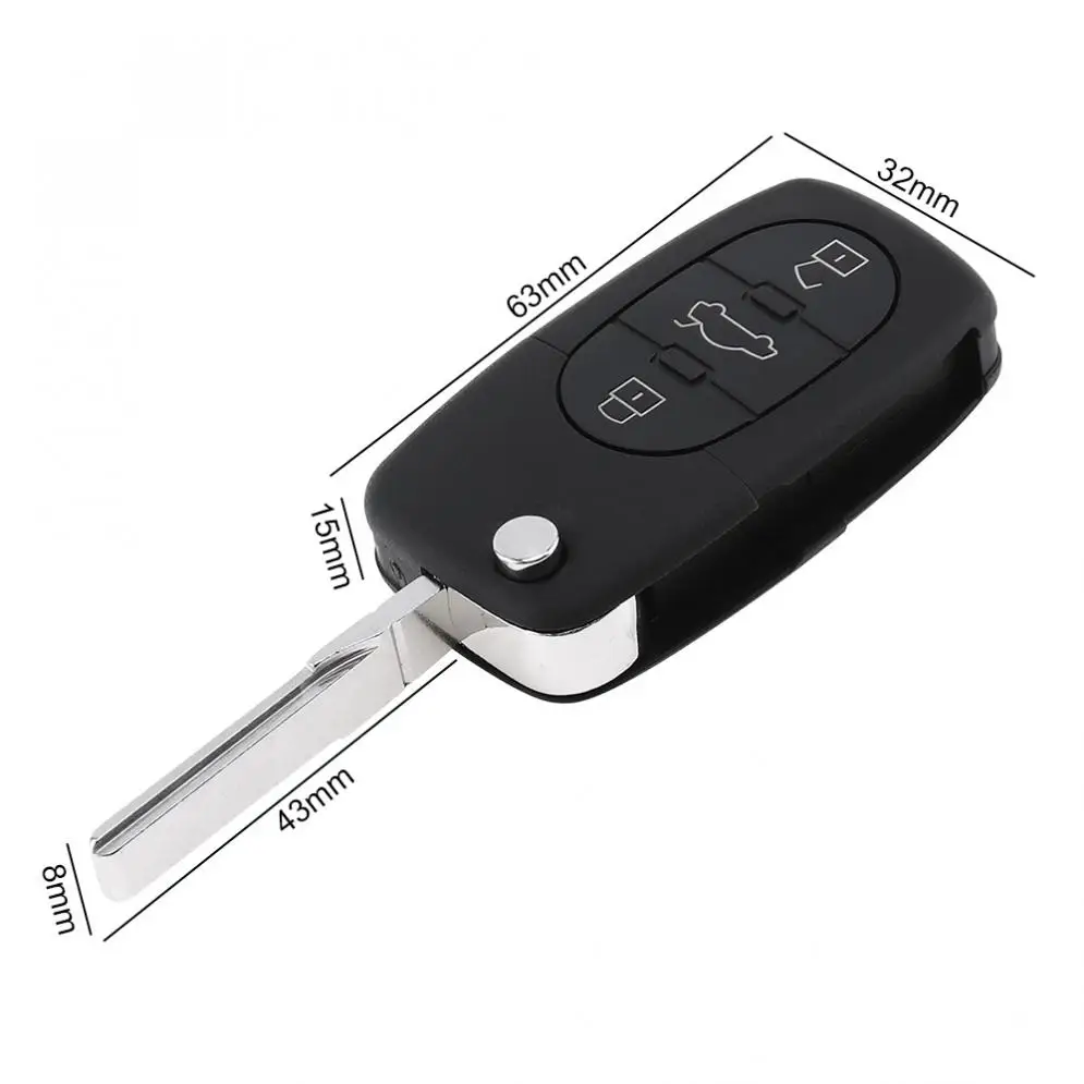 433MHz 3 Buttons Keyless Uncut Flip Remote Key Fob with ID48 Chip 4D0837231K Fit for Audi A3 1999-2002 / A4 1998-2001 / A6 2002