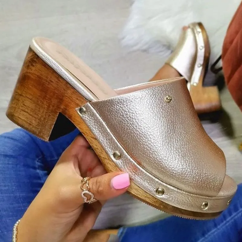 Shoes Woman 2023 Female Slippers Square heel Platform Low On A Wedge New Block Slides PU Fabric Rubber Hoof Heels Rome Low Shoes