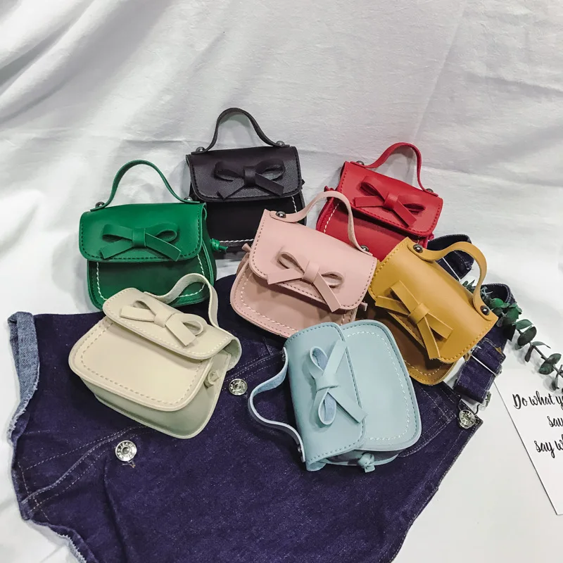 Bolsa de bowknot de couro PU infantil, porta-moedas, bolsas de ombro fofas, adoráveis, menino, crianças, pequenas, crossbody, moda