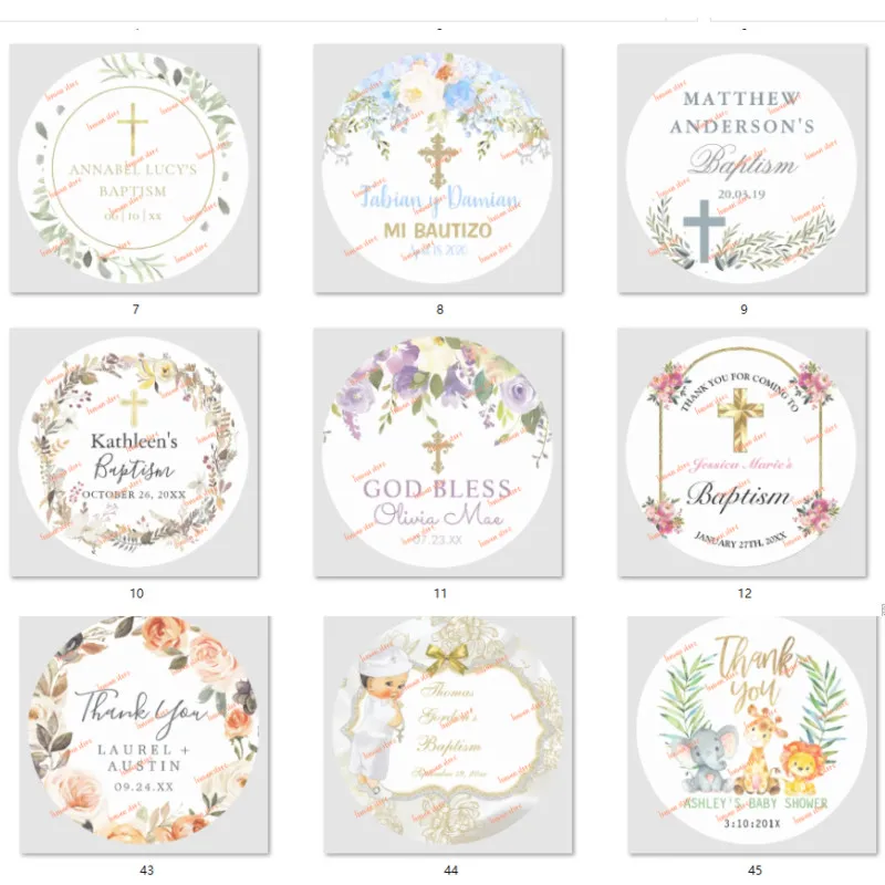 Christening & Baptism Sticker Labels Custom Name Date Text The First Communion Personalized Floral Frame Party Stickers