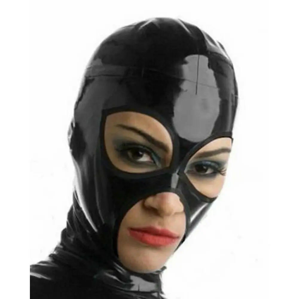 

Ladies Black Latex Mask Rubber Hood Cosplay Masked Party High Elasticity with Back Zipper Halloween Costumes for Women