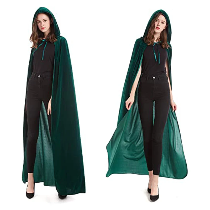 Mantello di Halloween Unisex con cappuccio in velluto per Devil Witch Wizard Halloween Christmas Cosplay