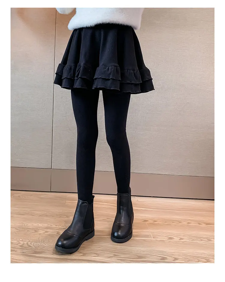 Mädchen-Hosenrock, weich gefüttert mit Fleece, Kinder-Herbst-Winter-Rock-Leggings, zweiteiliger, dicker Thermo-Rock, enge Hose, 4-13 Jahre – Detail 9