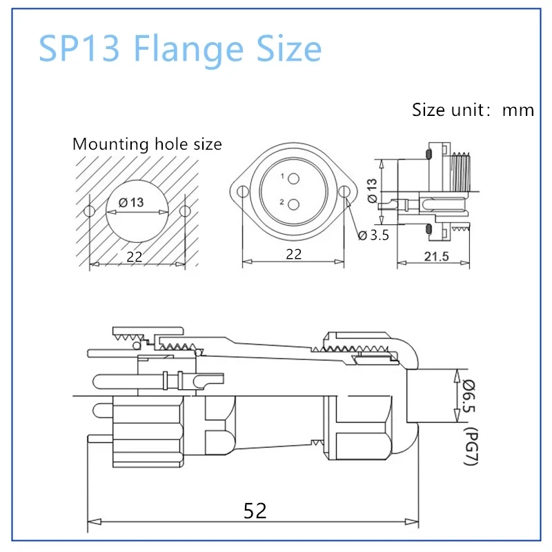 SP13 Wasserdichter Steckverbinder IP68 1/2/3/4/5/6/7/9 Pin Kabelanschlüsse Stecker/Buchse Mutter/Flansch/Docking