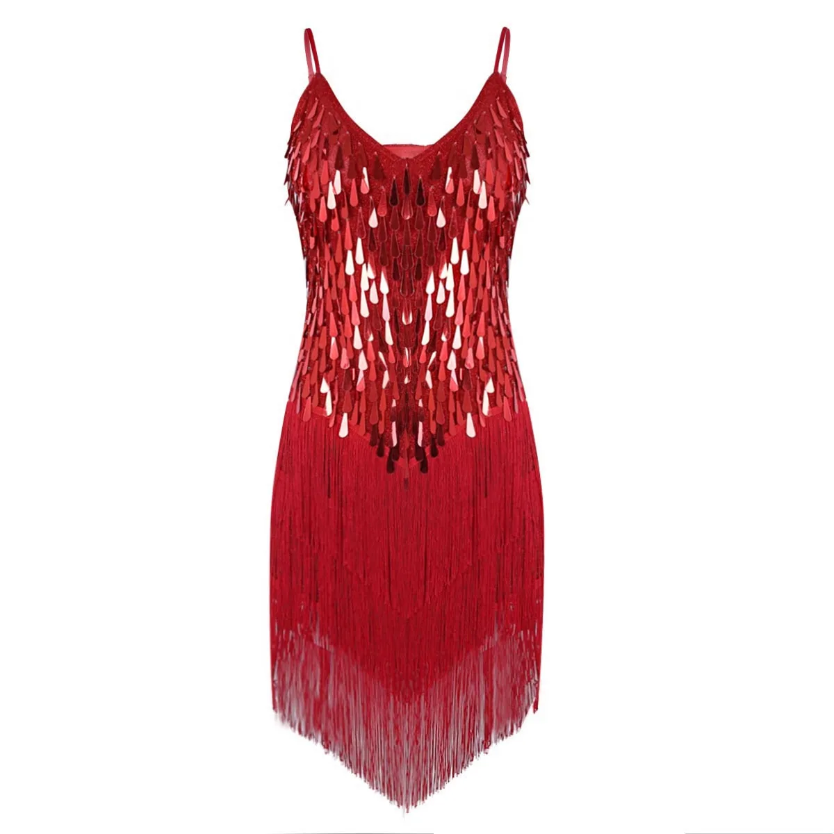 

Women Fringe Latin Dance Dress Professional Sleeveless Sparkling Sequins Dance Dress Samba Rumba Tango Ballroom Dance Costmes