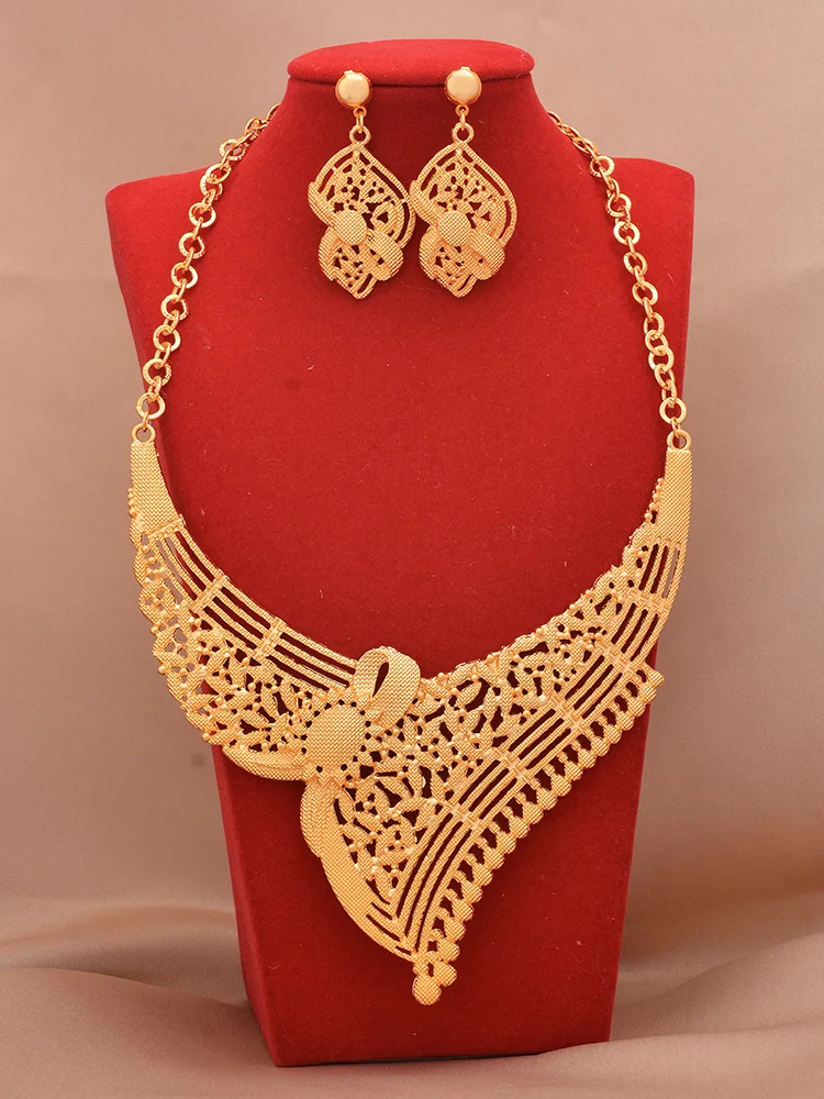 

Dubai Jewelry sets 24K gold plated luxury African wedding gifts bridal bracelet necklace earrings ring jewellery set for women