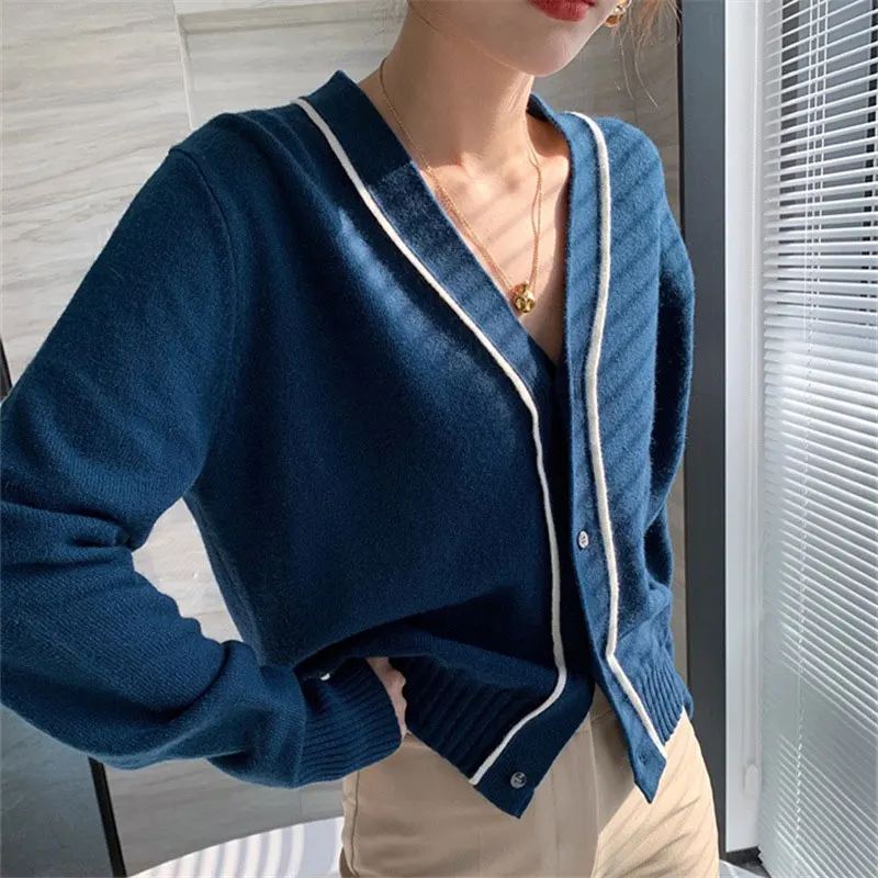 

2021 Autumn Women Cardigans Coat Single-breasted Long Sleeve V-Neck Cardigans Women Vintage Kintted Sweater Women Fashion Coat
