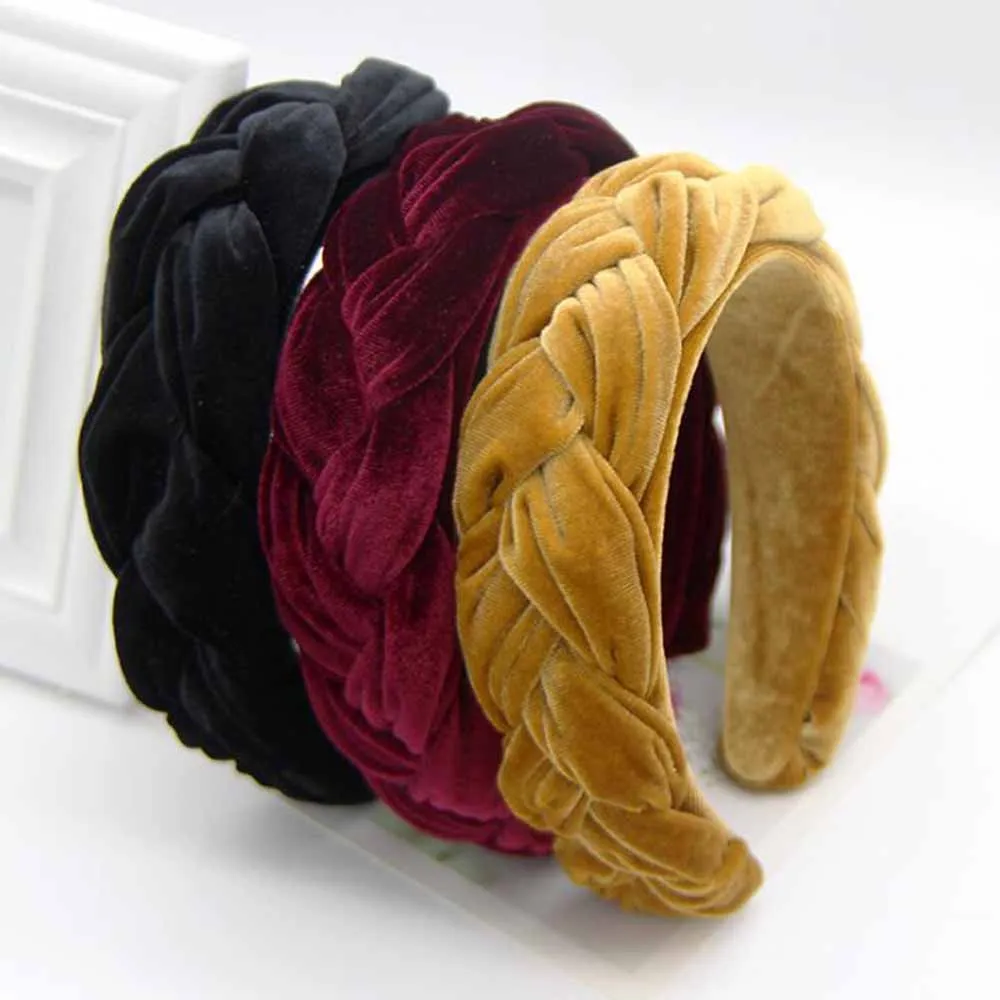 Women Girls Braided Thick Padded Vintage Hair Bands Twist Knotted Velvet Hairbands Hair Hoop For Daily Wedding Cocktail Party