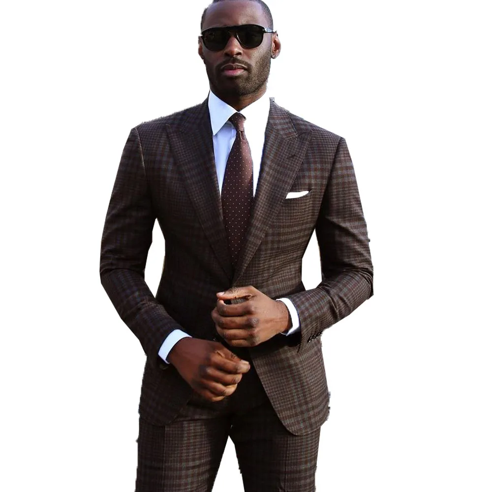 Costume Homme Men Suits 2 Pieces Damier Checkered Two Buttons High Quality Slim Fit Formal Business Wedding Causal Prom