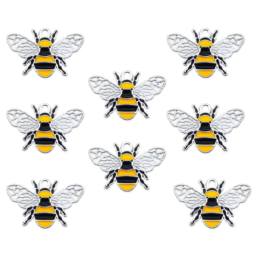 Julie Wang 50pcs Enamel Alloy Bee Charms Animal Pendant For Bracelet Making Accessory Handmade DIY Findings 17*26mm