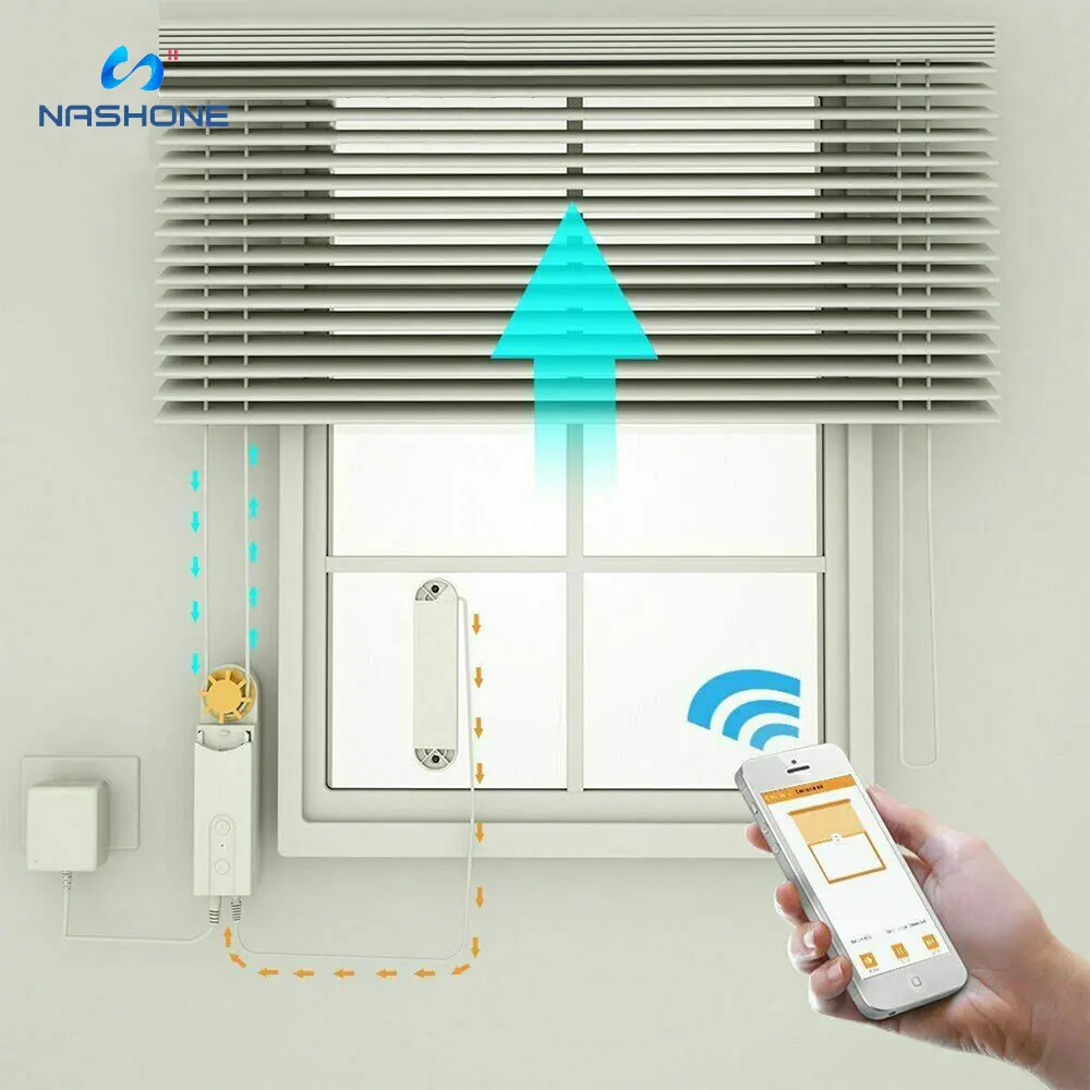 Sistema de Control automático de persianas enrollables, Motor de accionamiento de persiana, alimentado por Panel Solar y cargador, Control por