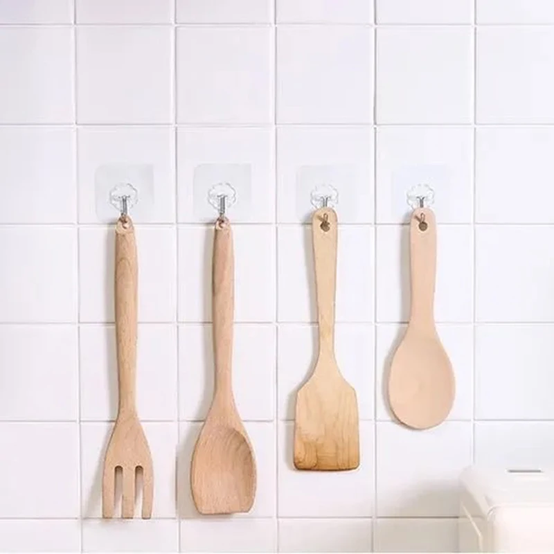 5PCS Wall Hooks Strong Transparent Suction Cup Sucker Hanger Kitchen Bathroom Multi Use Adhesive Hook Door Traceless Organizer