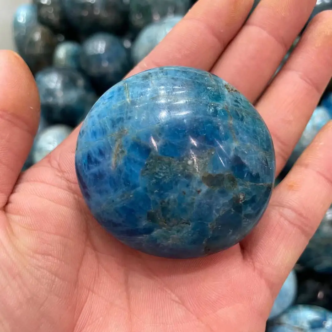 Natural Blue Apatite Palm Stone Crystal Reiki Healing Stone