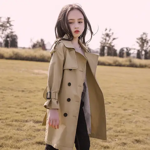 여아용 코튼 롱 트렌치 코트, 영국 스타일 바람막이 재킷, 십대 아동 의류, 2025 용수철 가을 패션