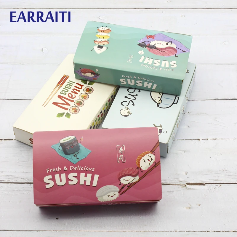 12PCS Sushi Box Take Out Packaging Fast Food Disposable Paper Packing Boxes Sushi Restaurant Food DIY Home Party Oil-proof