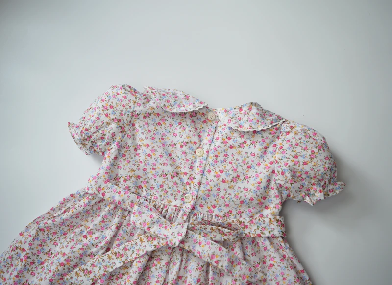 Summer handmade smocked floral dresses for girls 2021 kids vintage princess cotton dress age 1 2 3 4 5 6 little girl clothes