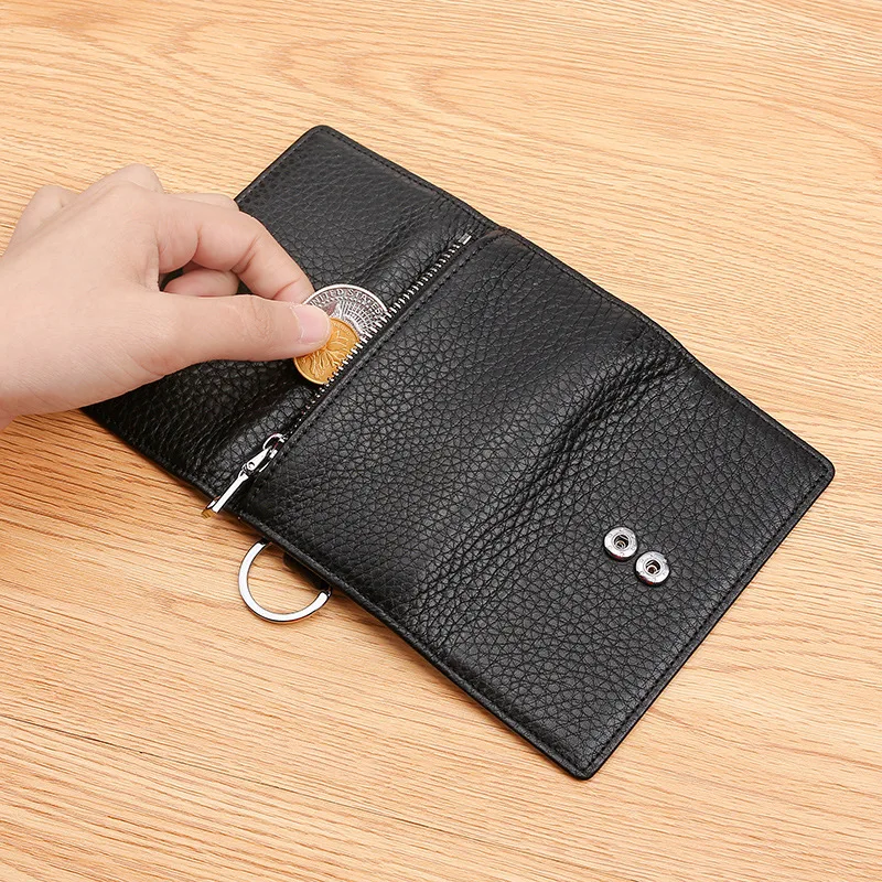 Simple Genuine Leather Unisex Key Wallets Practical Trifold Keys Organizer Men Car Key Holder Women Housekeeper Pouch Coin Purse