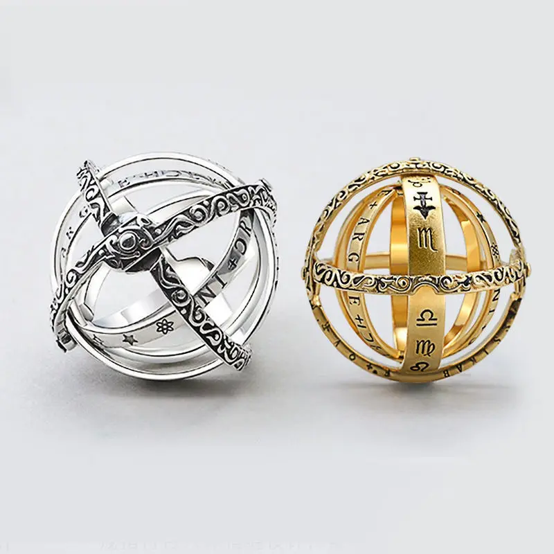 Astronomical Ball Model Rings Universe Sphere Cosmic Planet Punk Youth Flip Rotating Ring lover Jewelry gift for Men Women