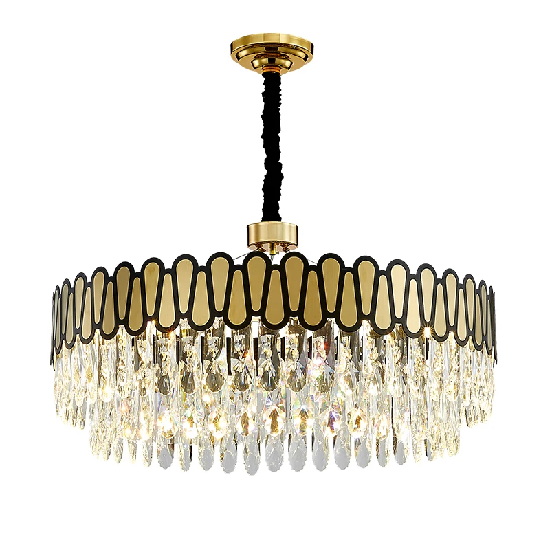 FKL Modern Gold And Black Crystal Chandeliers for Dining room living room Rectangle Kitchen Island Lamps  LED Round  Home Lamp