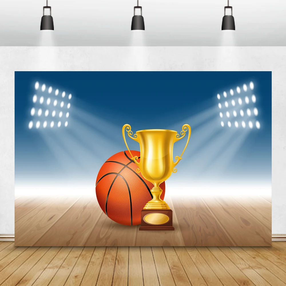 Laeacco compleanno fondali campo da basket campione trofeo Sportman Baby Shower neonato fotografia sfondi photzone