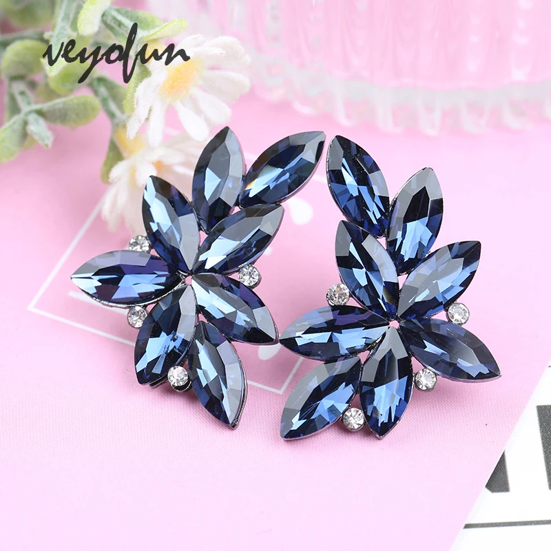 Veyofun Trendy Plant Crystal Stud Earrings for Women Symmetrical Design Accessories Jewelry Wholesale New