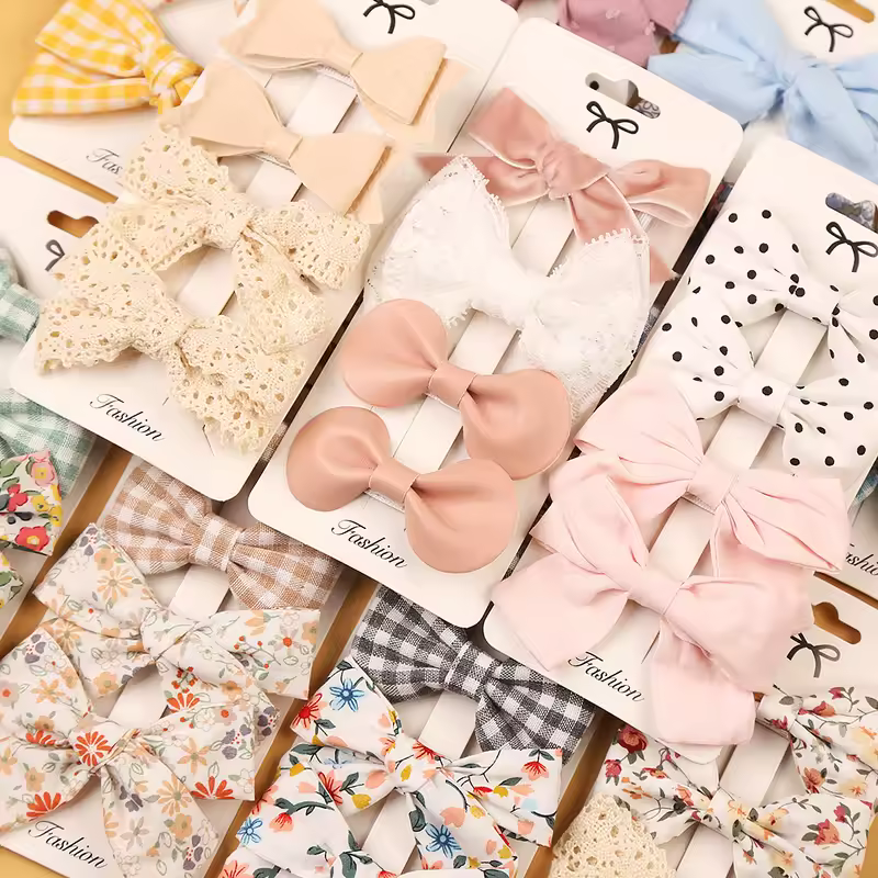 4Pcs/set Leopard Dot Print Bowknot Hair Bow Clips Baby Girls Lace Cotton Linen Barrettes Safety Hairpins Headwear Accessories - Image 4