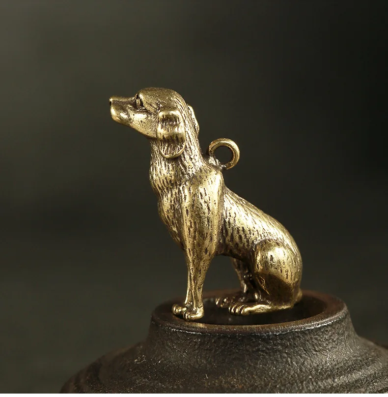 Pure Brass Copper dog Desktop Ornament Brass squating dog Pendant Keychain Ornament m025