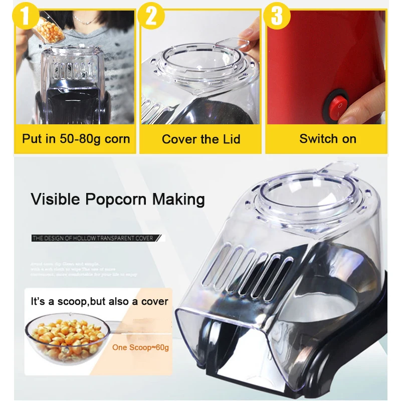 Oil-free air Corn machine,Pipoqueir eletrica hot air machine Mini Popcorn maker machine-1200W Household Healthy home kitchen