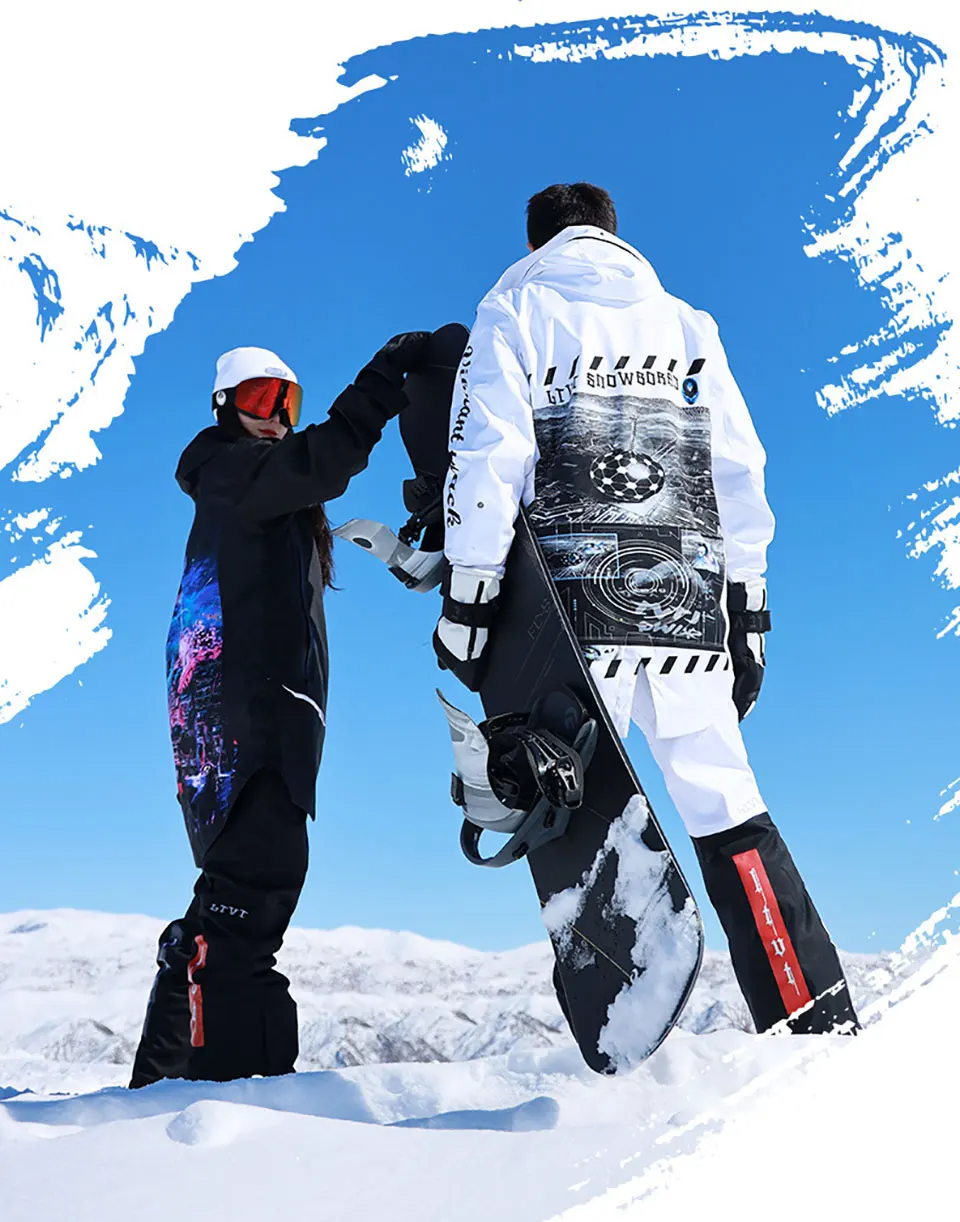 LTVT Windproof and Waterproof Ski Jacket for Men and Women Oversize Ski Suit, Detachable Bib Pants Skiing and Snowboarding Suit