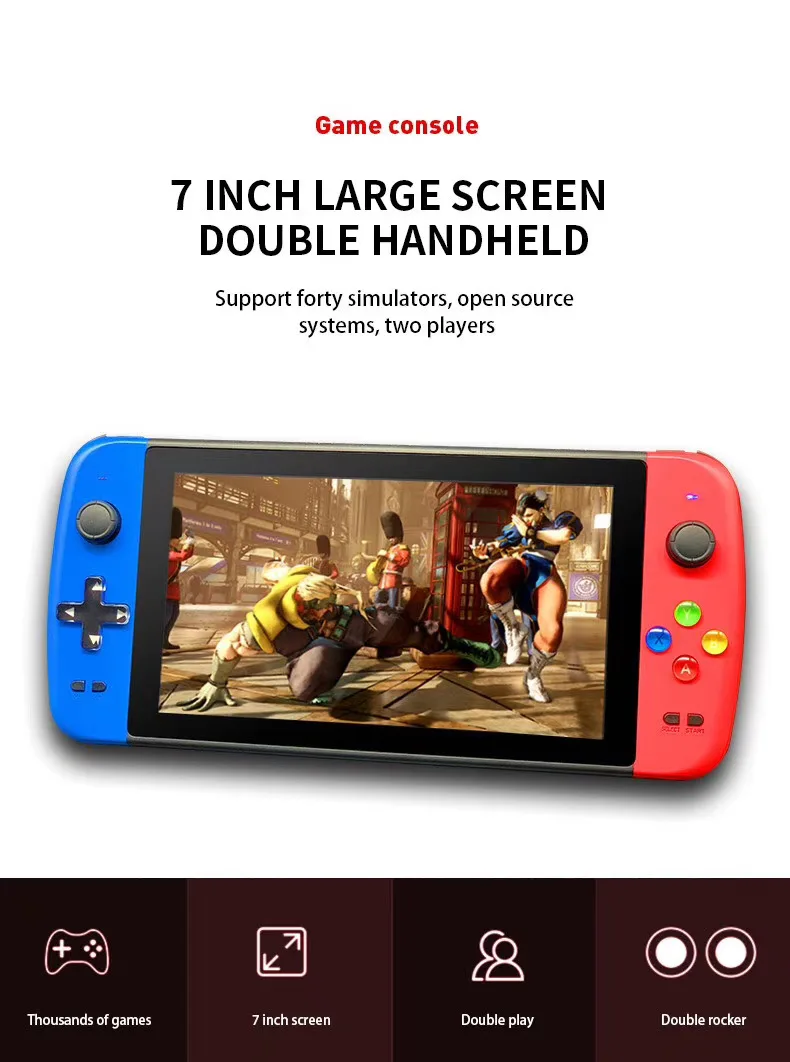 

2022 NEW 7.0 inch PS7000 Handheld Game console Player built in 3000 more games with 2 wire gamepads support PS1 games