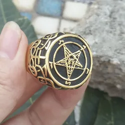 Stainless Steel Sigil of Baphomet Ring Gothic Witch Church of Satan Cross Rings Satanic Lucifer Occult Rings Jewelry for man