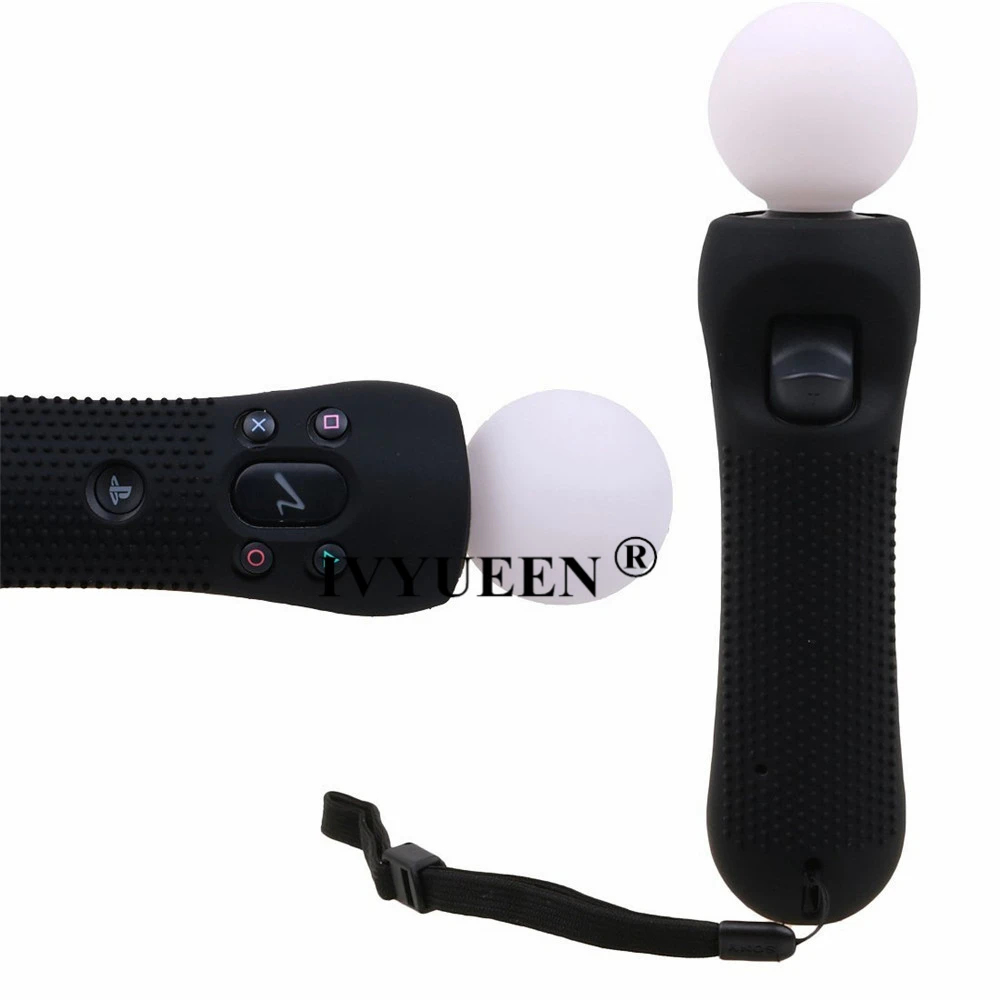 IVYUEEN 미끄럼 방지 실리콘 고무 커버 보호 스킨 케이스, 소니 플레이스테이션 PS VR 이동 모션 컨트롤러용, 블랙 블루, 1 개