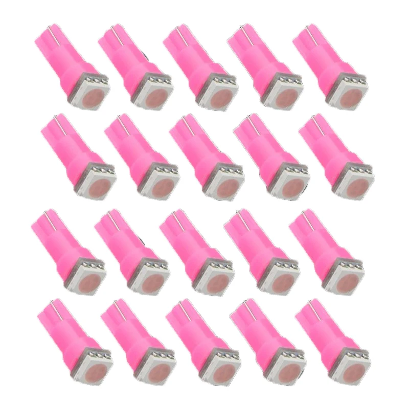 20Pcs Pink T5 5050 1SMD 12V Wedge Dashboard LED Bulbs Car Instrument Indicator Lights Auto Interior Accessories 37 73 74 79