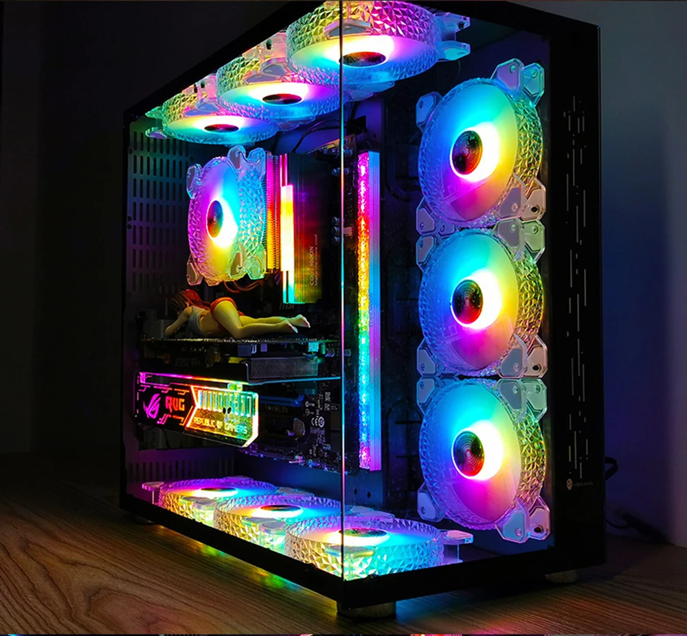 Imagem -06 - Coolmoon Estilo Diamante 120 mm Computador Case Ventilador 6pin Silencioso Refrigerador Mudo Rgb Ventiladores de Refrigeração do Radiador Controlador Música