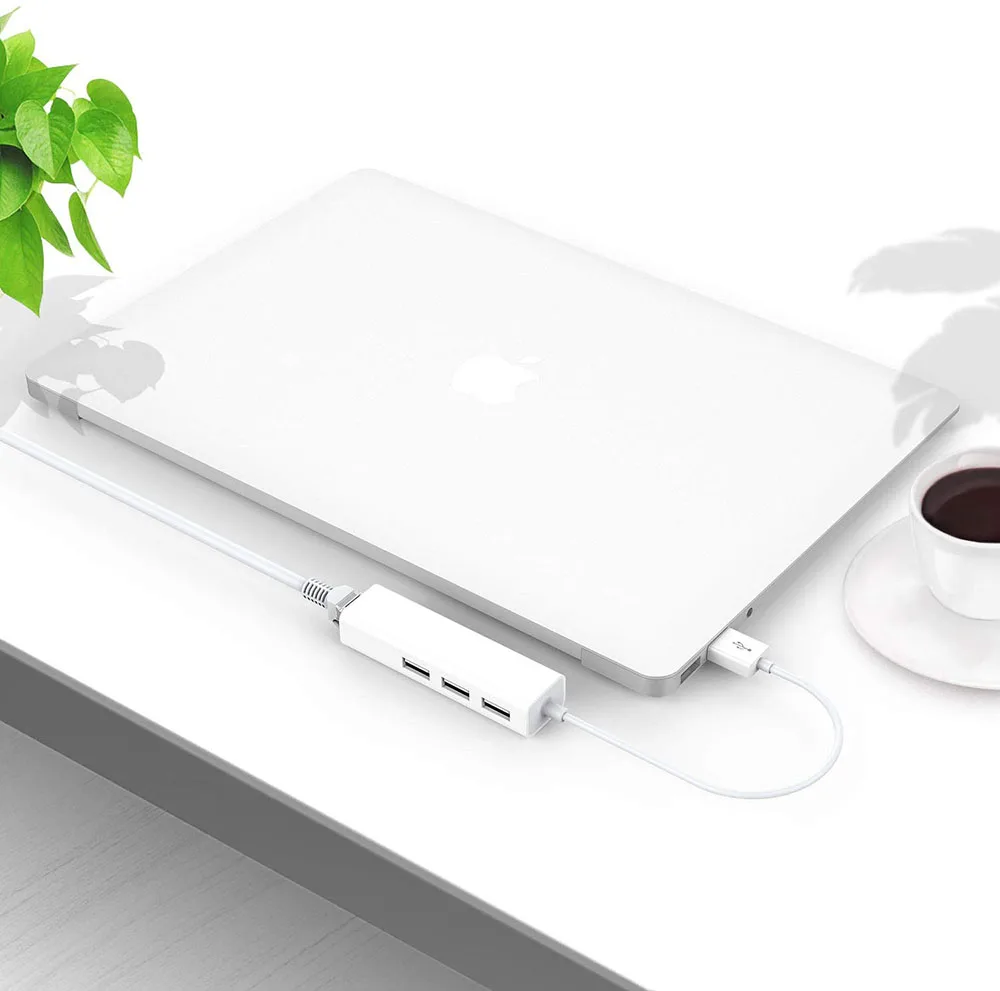 3 USB 2.0 Ports Hub With USB Ethernet RJ45 LAN Adapter Laptop Ethernet Dock Network Extender For Mac IOS Android PC Chromebook