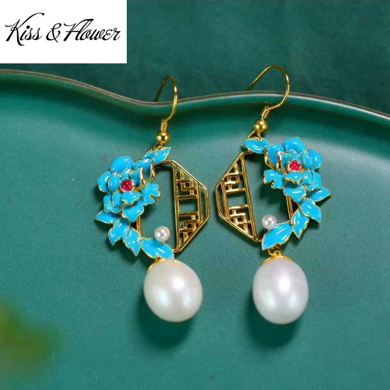 

KISS&FLOWER ER283 Fine Jewelry Wholesale Fashion Woman Bride Mother Birthday Wedding Gift Cloisonne Bead 24KT Gold Drop Earring