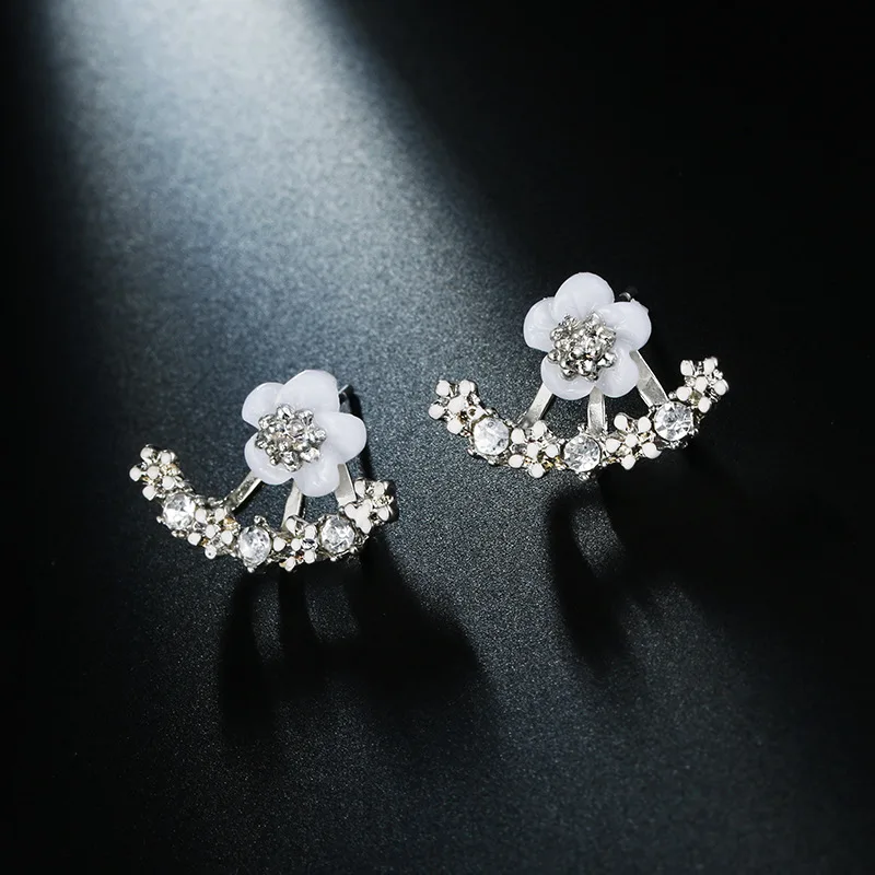 Trendy Crystal Small Stud Earring For Women Korean Daisy Leaves Girls Sweet Earring Fashion Jewelry Accessories