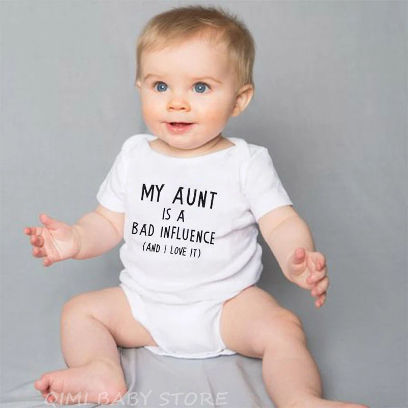 My Aunt Is A Bad Influence and I Love It Newborn Baby Bodysuit Cute Short Sleeve Baby Boy Girl Rompers Cotton Body Baby Clothes