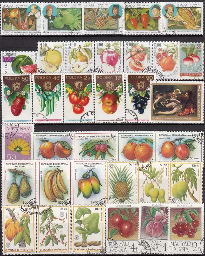 100 Stamps Of Fruits And Vegetables used real Craft Stamps Cling Stamps Postage Post Stamps Scrapbooking Stamps For Scrapbooking