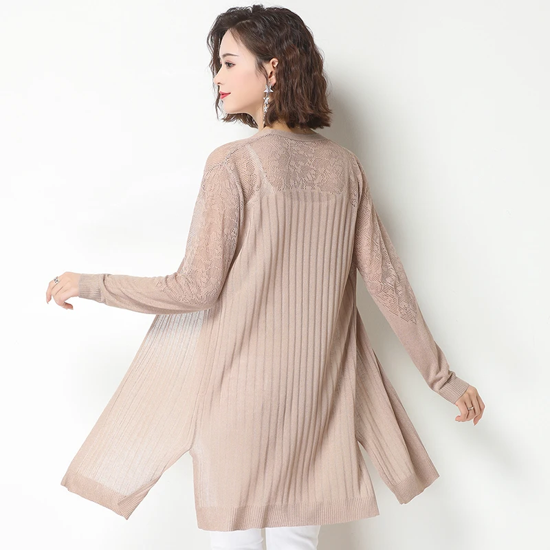 Women Hollow Out Knitwear Summer Spring Lady See Through Knit Cardigan Long Sleeve Thin Hollow Knit Outwear