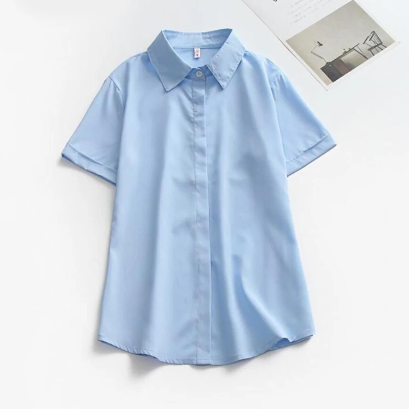 JMPRS Large Size Women White Shirt Summer Short Sleeve Office Ladies Black Button Up Tops Loose Solid Casual Blouse S-5XL New image 3
